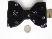 Floral black velvet bow tie by Akco with embroidered flowers vintage mens wear